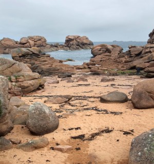 Waterside scenery around Perros-Guirec at the Pink Granite Coast in Brittany, France