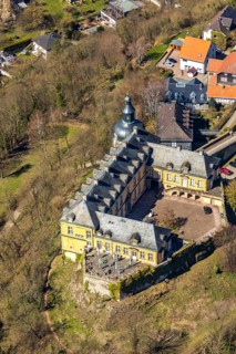 Aerial view, Altwildungen with Friedrichstein Castle in Bad Wildungen in Hesse. Bad Wildungen, spa