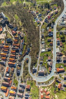 Aerial view, Altwildungen with hairpin bends on the municipal road Friedrich-Ebert-Straße,