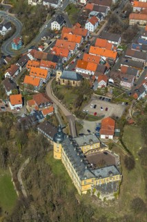 Aerial view, Altwildungen with Friedrichstein Castle in Bad Wildungen in Hesse. Bad Wildungen, spa