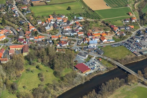 Aerial view, Bergheim with Eder river in Edertal, district Waldeck-Frankenberg in North Hesse,