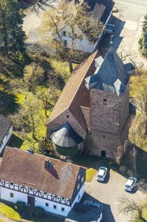 Aerial view, Protestant church Affoldern in Edertal, Bruchstein church, district