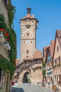 City view with town gate in Rothenburg ob der Tauber, a town in Middle Franconia in Bavaria,