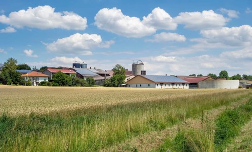 Agricultural scenery around a small village in Hohenlohe, an area in southern Germany at summer