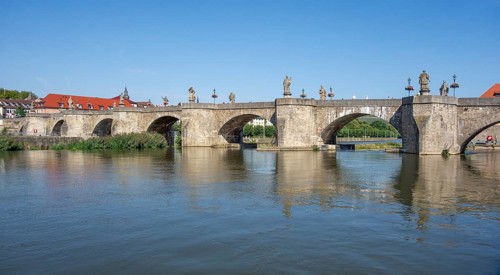 Scenery around the Old Main Bridge in Wuerzburg, a city in the region of Franconia in Bavaria,