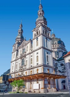 Impression of Wuerzburg, a city in the Franconia region of Bavaria in Germany. It shows a church