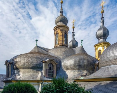Roof of a little chapel named Kaeppele, located on a hill above Wuerzburg, a city in the Franconia