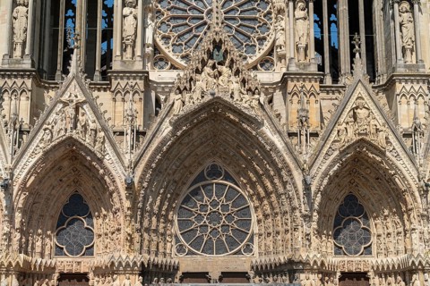 Detail of the Reims Cathedral in Reims, the most populous city in the French department of Marne