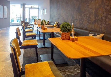 Scenery inside a small coffeehouse with no people in southern Germany