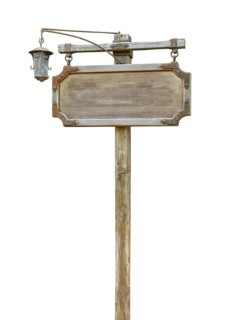 Wooden historic signpost isolated in white back