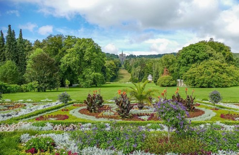 Idyllic sunny scenery at the Bergpark Wilhelmshoehe in Kassel, Germany