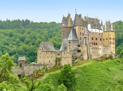 Idyllic scenery around the Eltz Castle in Rhineland-Palatinate, Germany, at summer time