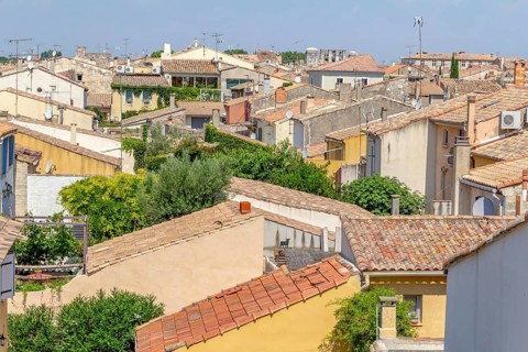 High angle view of a commune named Aigues-Mortes in France