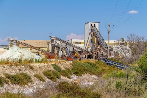 Salt production facility around Salin-de-Giraud located in in the Camargue area in southern France