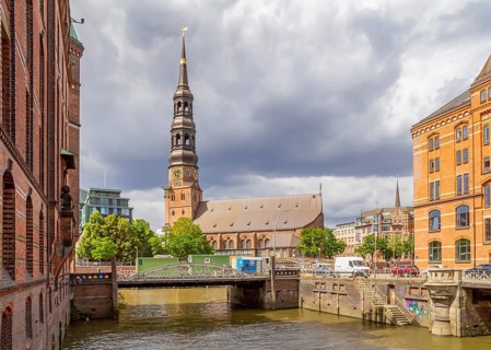 Scenery at the Speicherstadt, a historic warehouse district in Hamburg, Germany