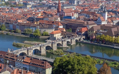 Aerial view of Wuerzburg, a franconian city in Bavaria, Germany