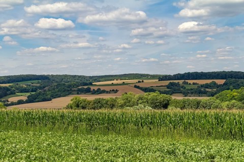 Idyllic rural scenery around the Jagst Valley in Hohenlohe, a district in Southern Germany at