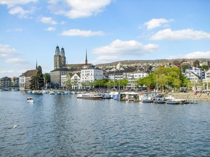 Riparian scenery of Zurich, the largest city in Switzerland