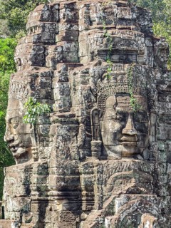 Sculpture detail at the Bayon temple at Angkor in Cambodia
