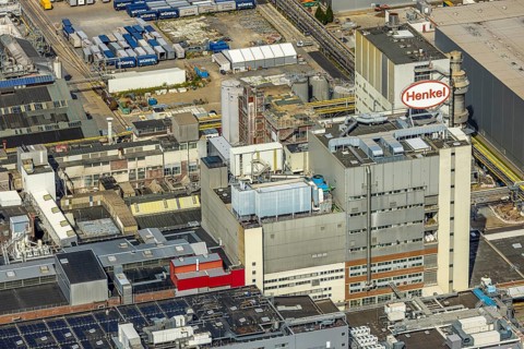 Aerial view, Henkel AG chemical plant site, Holthausen, Düsseldorf, Rhineland, North