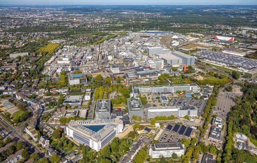Aerial view, Henkel chemical plant area, BASF industrial area, Holthausen, Düsseldorf, Ruhr area,