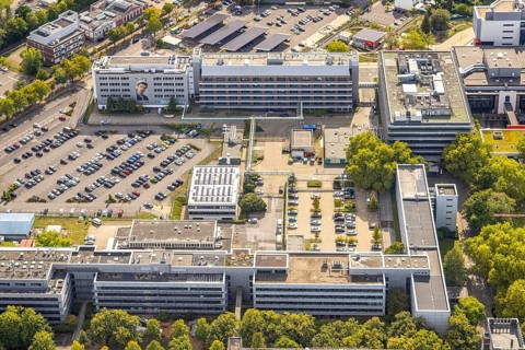 Aerial view, Henkel chemical plant area, industrial area, Holthausen, Düsseldorf, Ruhr area, North