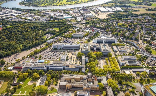 Aerial view, Henkel chemical plant area, industrial area, Holthausen, Düsseldorf, Ruhr area, North