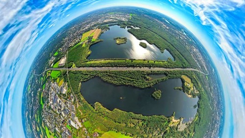 Aerial photo, Elbsee and Unterbacher See with forest area, motorway A46 at Hasseler Forst, earth