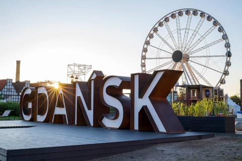 Ferris wheel and letters, Gdansk, Gdansk, Poland