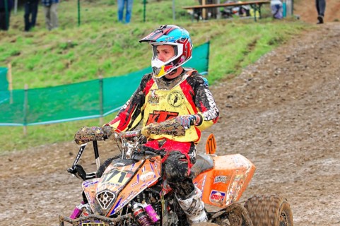 Motocross, Rudersberg, Baden-Württemberg, Germany, Europe, Motocross quad rider on muddy track with
