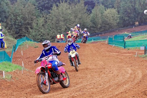 Motocross, Rudersberg, Baden-Württemberg, Germany, Europe, Motocross riders on track in the forest,