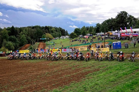 Motocross, Rudersberg, Baden-Württemberg, Germany, Europe, Riders stand side by side at the