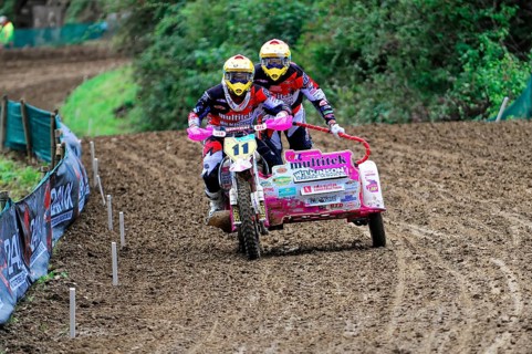 Motocross, Rudersberg, Baden-Württemberg, Germany, Europe, Two riders on a sidecar motorbike race