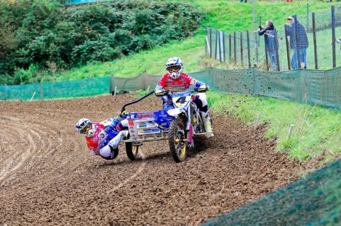 Motocross, Rudersberg, Baden-Württemberg, Germany, Europe, Rider with sidecar in the bend,