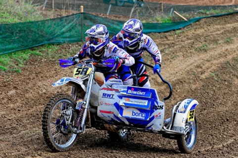 Motocross, Rudersberg, Baden-Württemberg, Germany, Europe, Two riders travelling fast over a muddy