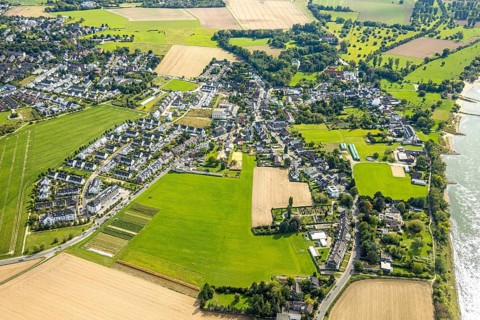 Aerial view, new residential area Ickerswarder Straße and Am Scheitenweg, Himmelgeist, Düsseldorf,