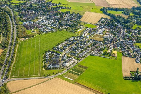 Aerial view, new residential area Ickerswarder Straße and Am Scheitenweg, Himmelgeist, Düsseldorf,
