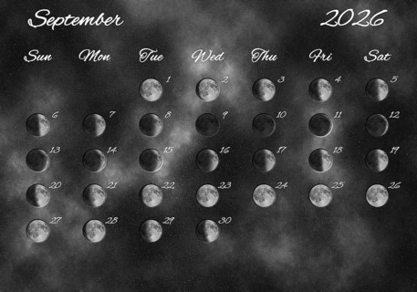 Moon Phases Calendar, September 2026 Space Background