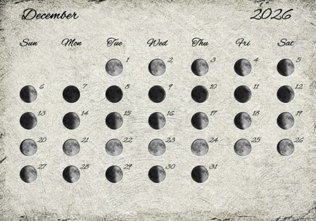 Moon Phases Calendar. December 2026 Old Paper