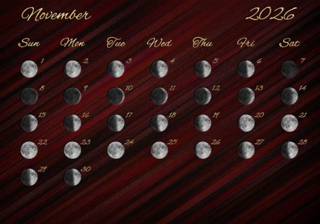 Moon Phases Calendar, November 2026 Red