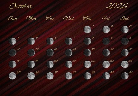 Moon Phases Calendar, October 2026 Red