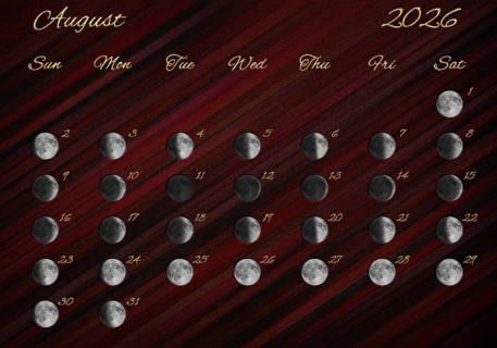 Moon Phases Calendar, August 2026 Red
