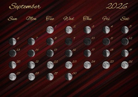 Moon Phases Calendar, September 2026 Red