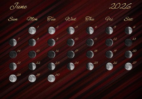 Moon Phases Calendar, June 2026 Red