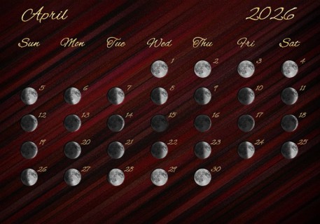 Moon Phases Calendar, April 2026 Red