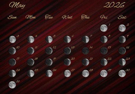 Moon Phases Calendar, May 2026 Red