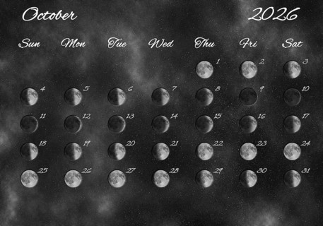 Moon Phases Calendar, October 2026 Space Background