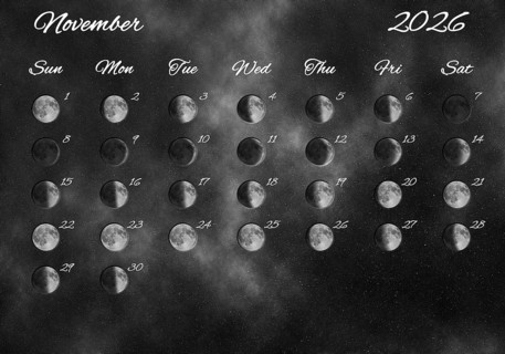 Moon Phases Calendar, November 2026 Space Background