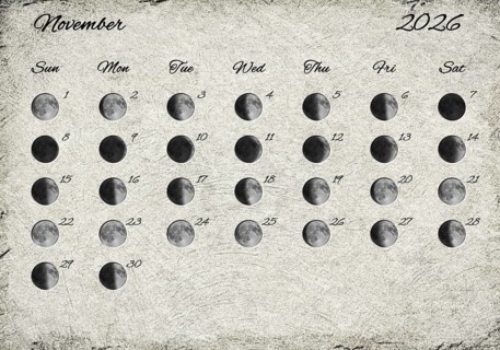 Moon Phases Calendar. November 2026 Old Paper