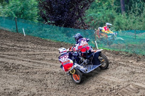 Motocross, Rudersberg, Baden-Württemberg, Germany, Europe, Two riders on a motorbike with sidecar